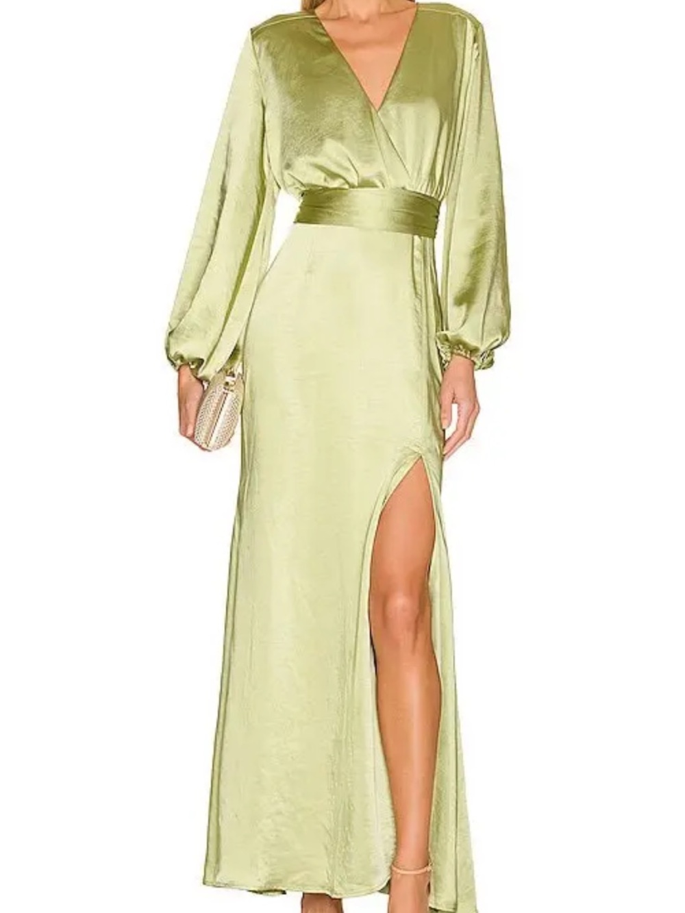 Elliatt Kai Satin Wrap Maxi Dress in Avocado NWT
